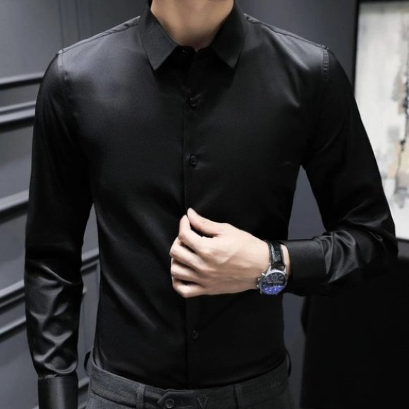 undefined Other - Black Work Style Men's Satin Shirt